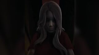 The girl with red eyes scares the guy and fucks him in cowgirl pose