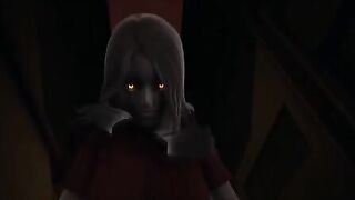 The girl with red eyes scares the guy and fucks him in cowgirl pose