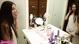 A young cute teen got fucked in the shower and on the bed with a huge cock